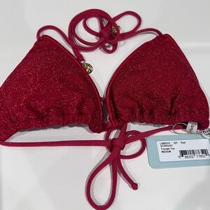 LULI FAMA- Stardust Bikini Top. Red, Size M. NWT.